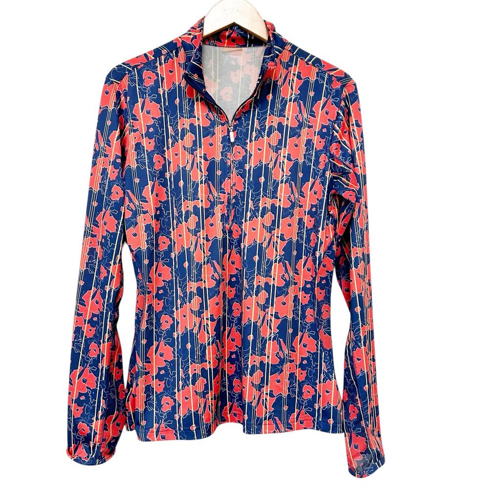 CHASE 54 SPF Blue Orange Long Sleeve Half Zip Top Sz L
